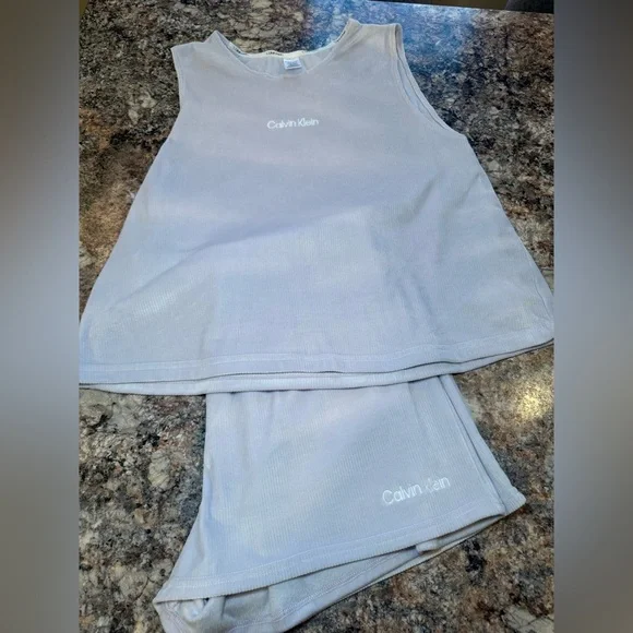 Calvin Klein Light Grayish/Purple Tank and Shorts Set - Picture 3 of 6